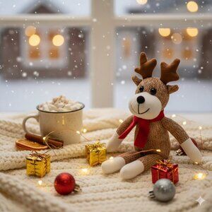 10" Sock Monkey Moose Plush Reindeer Stuffed Animal Scarf Christmas Toy Galerie